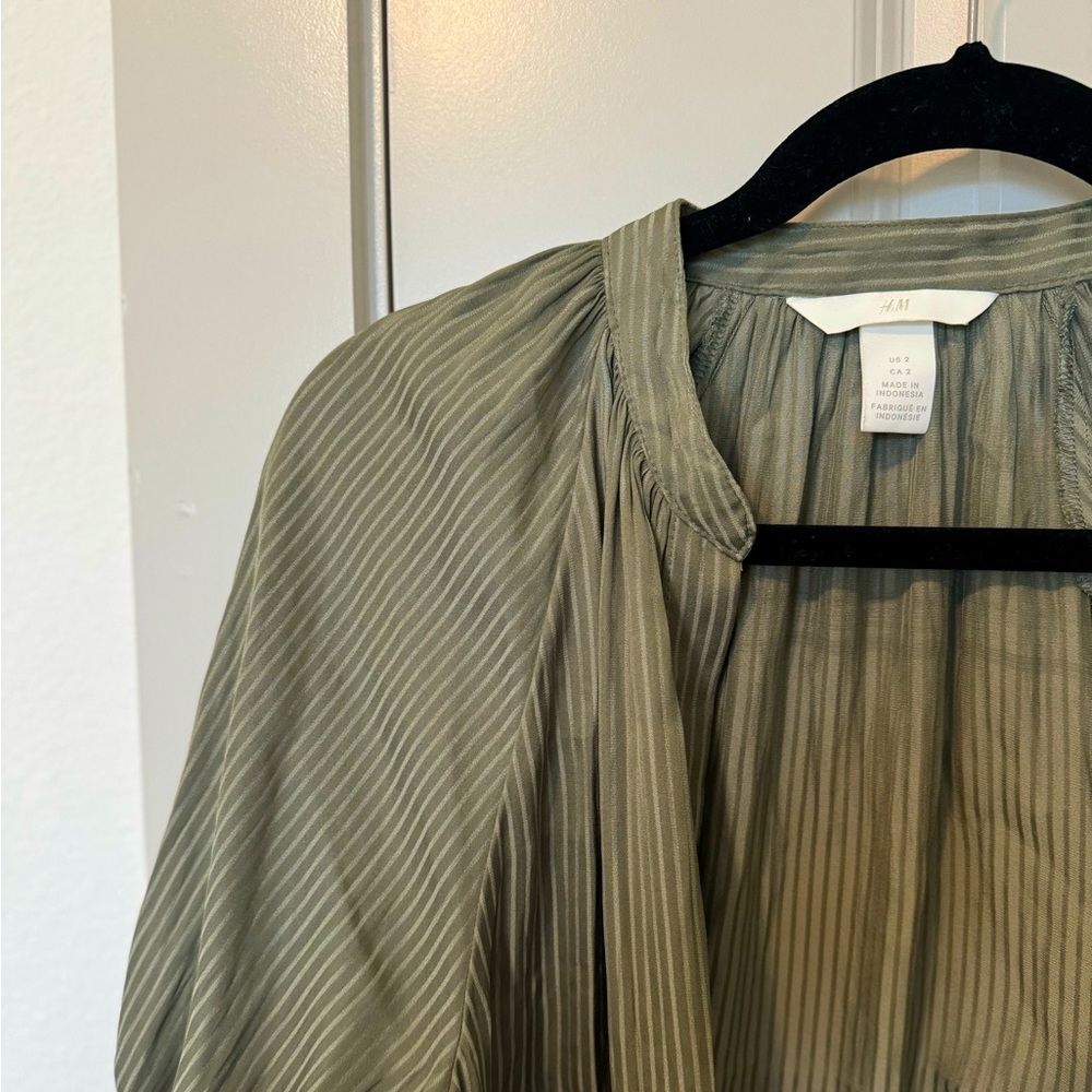 H&M Khaki Satin Striped Blouse (Size 2)